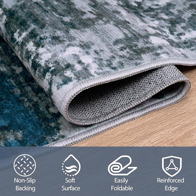 5x7 Area Rugs for Living Room Rug Washable: Abstract Rug for Dining Room Bedroom Carpet Non Slip 5 by 7 Indoor Modern Nursery Home Office Navy Grey