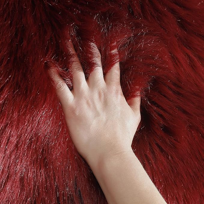 linmopm Faux Fur Rug Sheepskin Shag Fluffy Fuzzy Red 3x4 ft Rugs for Bedroom Bedside Bed Floor Living Room Plush Rectangle High-Density Cushion Carpet Super Sofa Cover