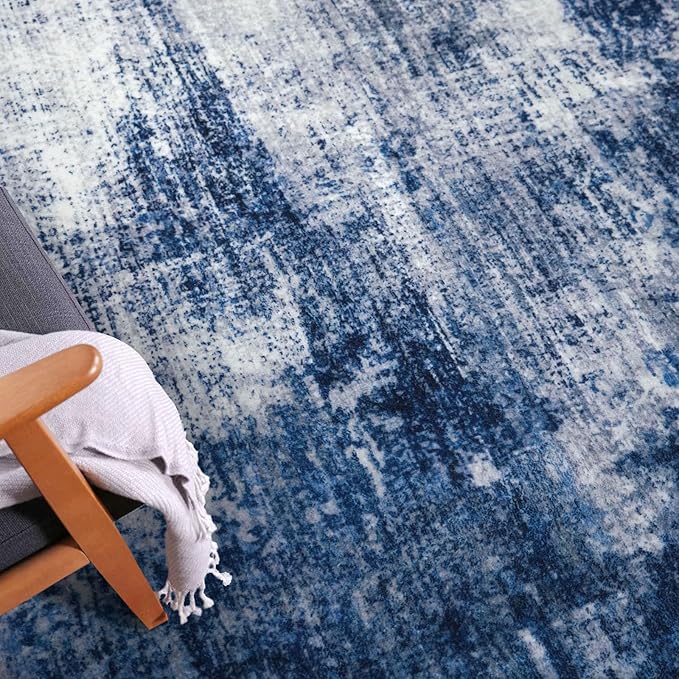 IOHOUZE Small Abstract Area Rug 2x3 Ft Entryway Rugs Washable Door Mat Indoor Entrance, Rubber Backed Throw Rugs, Printed Faux Wool Non Slip Floor Carpet for Foyer Front Door Sink, Navy/Grey