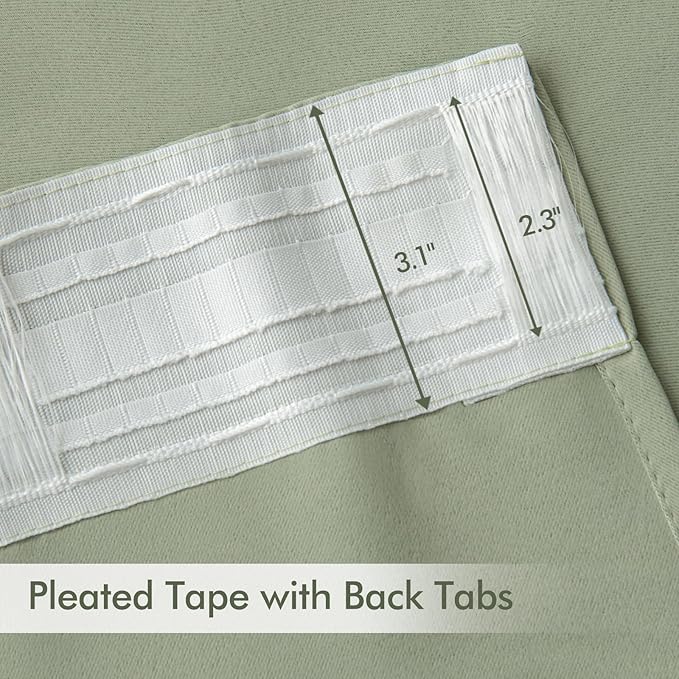 MIULEE Back Tab Sage Green Curtains 120 Inch Long 2 Panels Set for Living Room Bedroom, Rod Pocket/Pinch Pleated Light Blocking Extra Long Thermal Insulated Room Darkening Blackout Curtains/Drapes