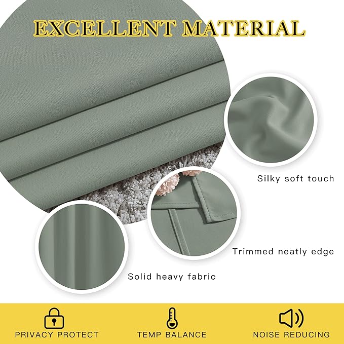 NICETOWN 66 inch Sage Green Curtains for Bedroom, Blackout Curtains Thermal Window Treatment Energy Saving Solid Grommet Sound Reducing Drapes for Living Room, 2 Panels, W66 x L66