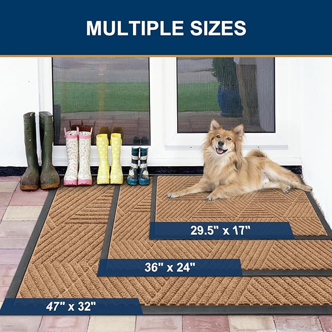 Smiry Front Door Mat Outside Entrance, Heavy Duty Sturdy Natural Rubber Doormat, Trap Dirt and Moisture, Easy Clean Low Profile Mats for Indoor Outdoor Entry, Irregular Triangle (29.5x17, Coffee)
