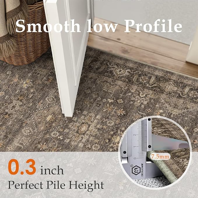 2'6x10 Washable Runner Rug for Hallway Kitchen Vintage Brown Non Slip Low Pile Carpet Traditional Retro Soft Throw Rug for Bathroom Bedroom Entryway Indoor Entrance