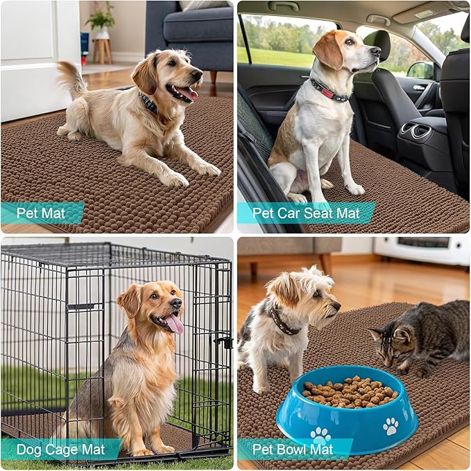 OLANLY Dog Door Mat for Muddy Paws 35x24, Absorbs Moisture and Dirt, Absorbent Non-Slip Washable Doormat, Quick Dry Chenille Mud Mat for Dogs, Entry Indoor Entryway Carpet for Inside Floor, Mocha