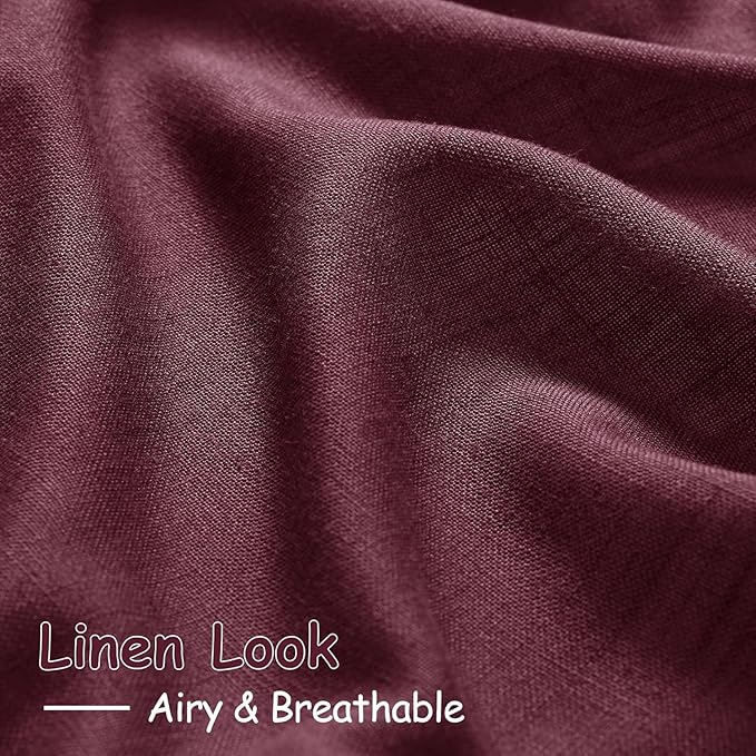 Nanspring Burgundy Linen Curtains for Living Room 126 Inches Long Light Filtering Semi Sheer Curtain Back Tab Vintage Boho Decor Drapes Floor to Ceiling High Window for Bedroom 52x126, 2 Panels