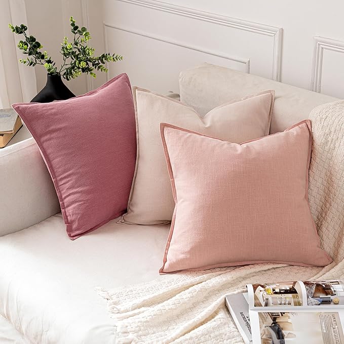 MIULEE Decorative Linen Pillow Covers 20x20 Inch Pink Boho Farmhouse Neutral Valentine Spring Couch Throw Pillows for Bed Pack of 2 Accent Modern Pillowcase Sofa Livingroom Home Decor