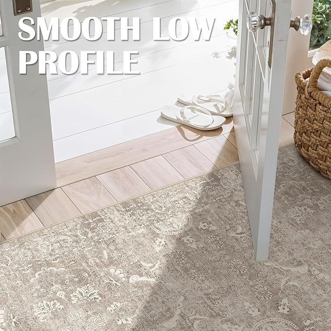 2x3 Entryway Area Rug Washable - Neutral Small Entry Rug Kitchen Rug Runner Vintage Soft Floor Mat Non Slip Indoor Farmhouse Carpet for Bedroom Bathroom Living Room (Beige)
