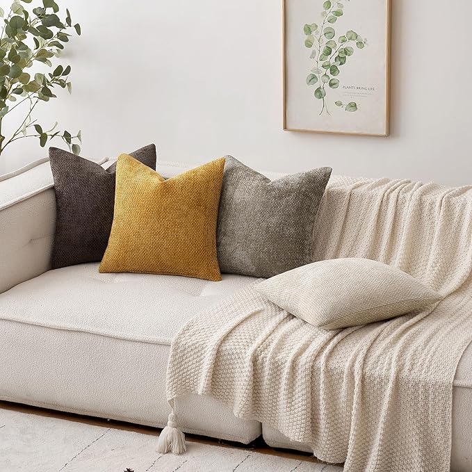 MIULEE Pack of 2 Couch Throw Pillow Covers 20x20 Inch Neutral Gold Modern Boho Accent Decorative Pillow Covers Soft Chenille Farmhouse Cushion Covers for Home Decor Bed Sofa Living Room