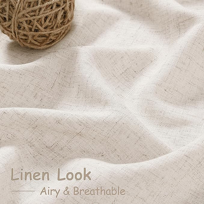Nanspring Beige Linen Back Tab Curtains 96 Inches Long for Bedroom Light Filtering Privacy Sheer Curtains Modern Farmhouse Coastal Decor Linen Cotton Textured Gauze Curtain 2 Panel Set 70x96