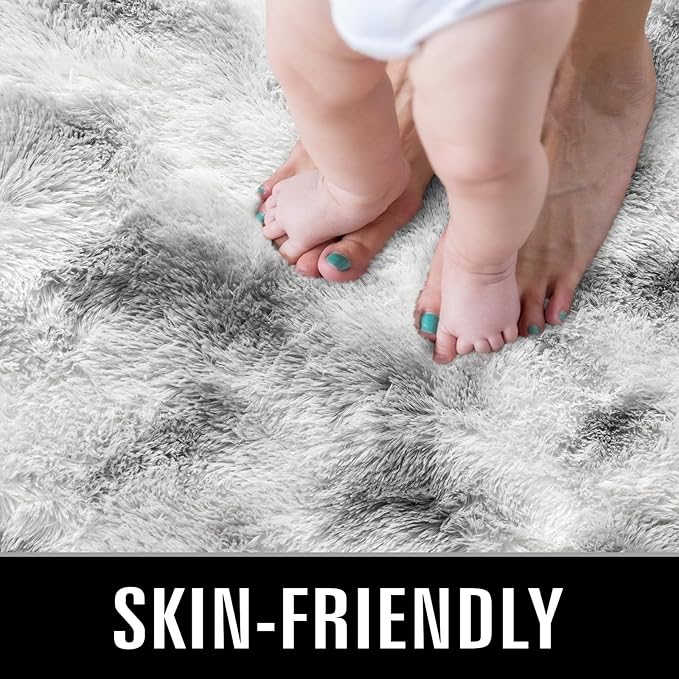 TWINNIS Super Soft Shaggy Rugs Fluffy Carpets 9x12 Feet, Indoor Modern Plush Area Rugs for Living Room Bedroom Kids Room Nursery Home Decor, Upgrade Anti-Skid Fuzzy Rug, Grey and White