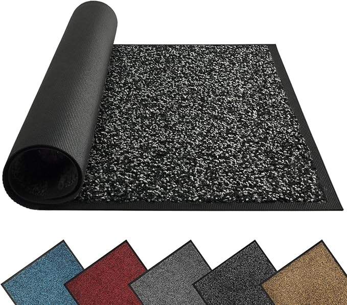 Mibao Front Door Mat, Dirt Trapper Welcome Mat for Outdoor Indoor, Non-Slip Waterproof Doormat, Durable Machine Washable Low Profile Entry Rug for Back Door Outside Patio Porch, 32" x 20", Black