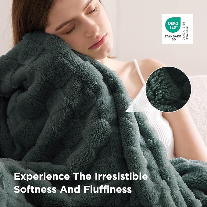 Bedsure GentleSoft Blankets Queen Size for Bed - Super Soft Cozy Spring Blanket for Kids Girls, Large Fuzzy Fleece Throw for Bedroom Decor, Dark Green, 90x90 Inches