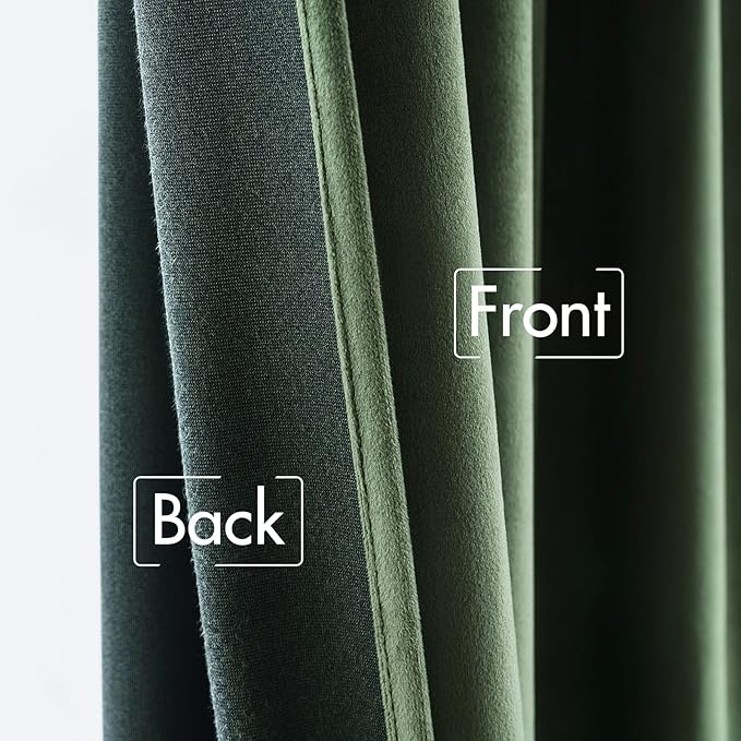 MIULEE Velvet Curtains 120 inches - Luxury Blackout Curtains for Bedroom Living Room Thermal Insulated Super Soft Window Drapes Rod Pocket & Back Tab, Olive Green, W52 x L120 inches, 2 Panels