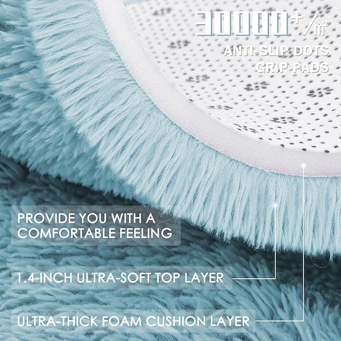 OLANLY Light Blue Round Rugs for Bedroom - Machine Washable, 2 ft Circle Area Rugs for Living Room, Soft and Fluffy Shaggy Carpet for Teen Girl and Boys, Nursery Rooms, Dorms, Home Decor Aesthetic