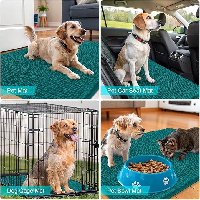 OLANLY Dog Door Mat for Muddy Paws 54x24, Absorbs Moisture and Dirt, Absorbent Non-Slip Washable Doormat, Quick Dry Chenille Mud Mat for Dogs, Entry Indoor Entryway Carpet for Inside Floor, Lake Blue