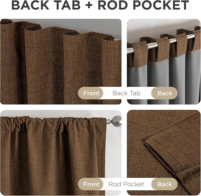 Joydeco Linen Blackout Curtains for Bedroom - 100% Light Blocking 1 Panels, Cappuccino Drapes 70" W x 108" L, Thermal Insulated Room Darkening Curtains for Living Room, Rod Pocket & Back Tabs