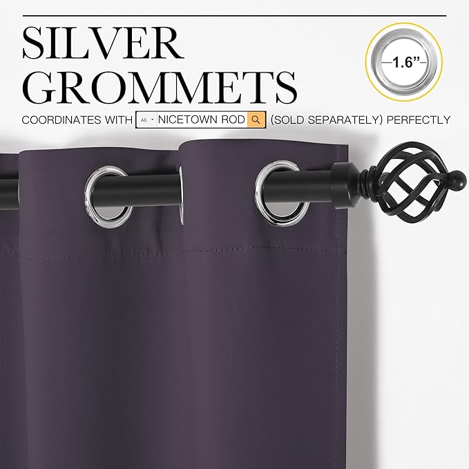 NICETOWN Greyish Purple Blackout Curtains 68 inches Length for Laundry Room, 2 Panels, 42" Wide, Thermal Insulated Decoration Drapes for Office Window