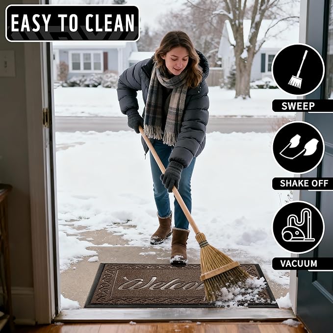 Yimobra Welcome Mat, Heavy Duty Sturdy Door Mats for Home Entrance Outdoor Indoor, Front Doormat for Outside Patio Floor Entry Porch Garage Office, Waterproof, Low Profile, 36x24, Coffee
