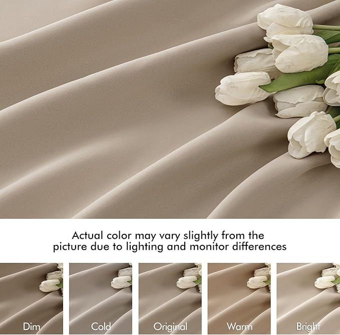 MIULEE Taupe Back Tab Blackout Curtains 63 Inch Length 2 Panels Set for Living Room Bedroom Privacy, Rod Pocket/Pinch Pleat Thermal Insulated Room Darkening Pleated Light Blocking Drapes
