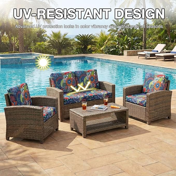 hyha 8Pcs Patio Cushion Covers, Stretch Outdoor Couch Cushion Covers Replacement, Washable Outdoor Chair/Sofa Slipcovers for Patio Furniture Cushions Protector with Elastic Bottom(Paisley,Cover Only)