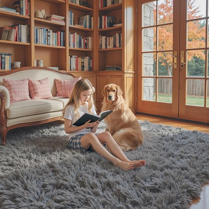 Rugs for Living Room 6x9, Alfombras para Salas Shag Large Plush Soft Area Rug, Shaggy Carpets for Bedroom, Kids Boys Girls Home Decor Aesthetic (Dark Grey, 6 x 9 Feet)