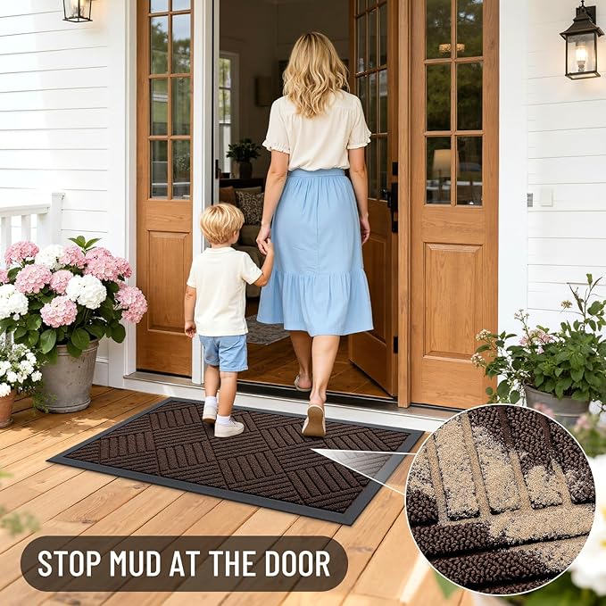 OLANLY Front Door Mat Outside Entrance 71x47, Absorbent, Heavy Duty Sturdy Natural Rubber Doormat Indoor Outdoor, Stain and Fade Resistant, Non-Slip Low Profile Floor Mat for Entryway, Brown Diamond