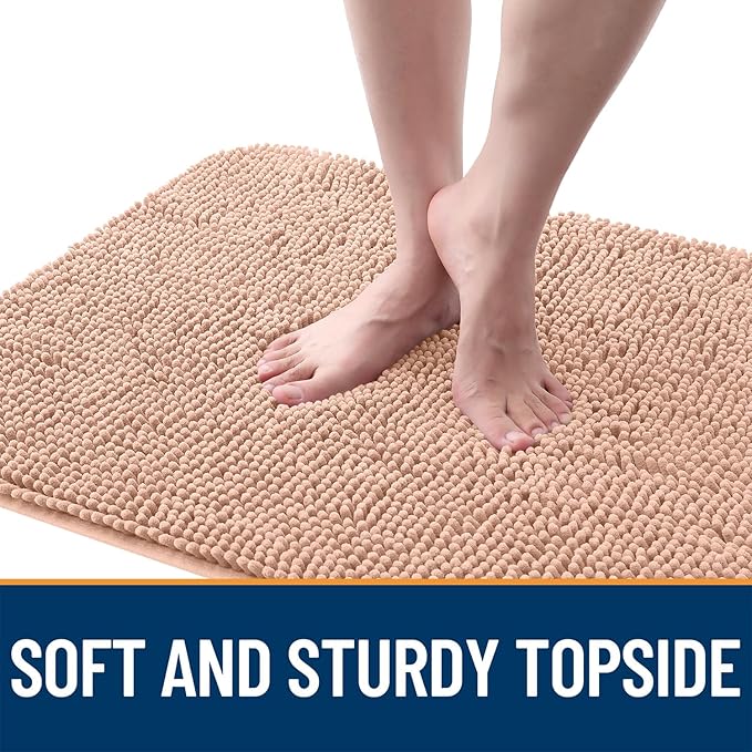OLANLY Dog Door Mat for Muddy Paws 24x16, Absorbs Moisture and Dirt, Absorbent Non-Slip Washable Doormat, Quick Dry Chenille Mud Mat for Dogs, Entry Indoor Entryway Carpet for Inside Floor, Peach