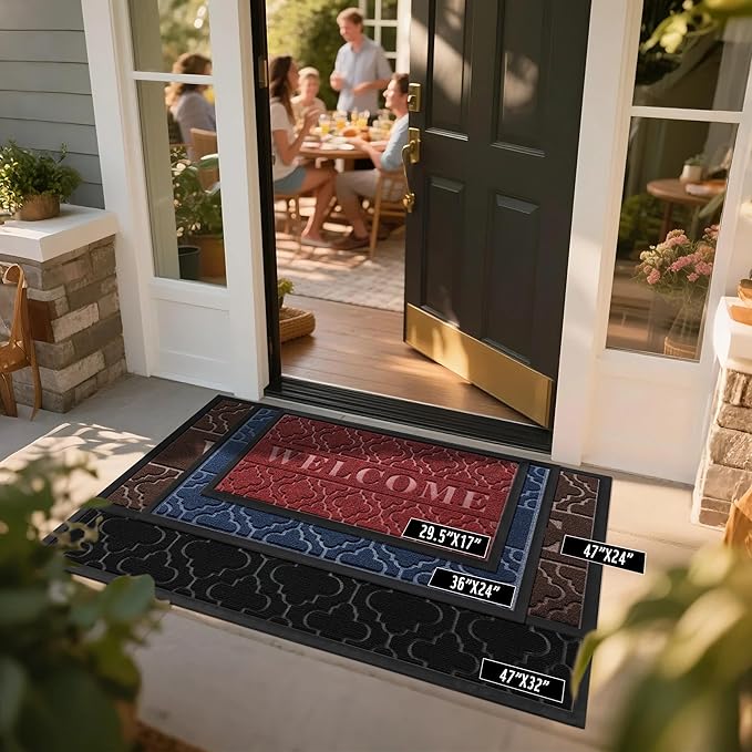 Yimobra Welcome Matt Outdoor Indoor 29.5x17, All-Weather Waterproof Front Door Mat, Non-Slip Low Profile Porch Patio Entrance Doormat, Blue