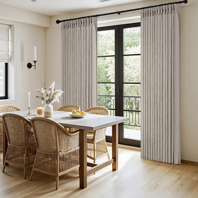 MIULEE Pinch Pleated Thick Linen Curtains 96 Inches Long 2 Panels for Living Room Bedroom, Memory Trained Pleat Drapes Light Filtering Taupe Semi Sheer Window Curtains Hooks Rings Back Tab