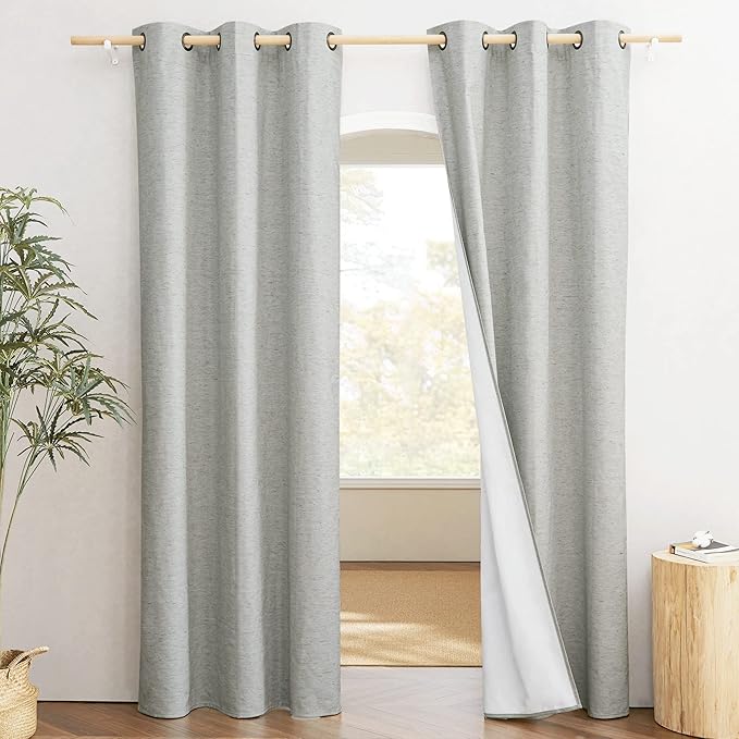 NICETOWN Grey Noise and Lights Block Out Curtains, 2 Panels, 34-inch W by 90-inch L, Thermal Insulated 100% Blackout 2-Layer Lined Drapes, Noise Cancellation Window Draperies for Dining Room
