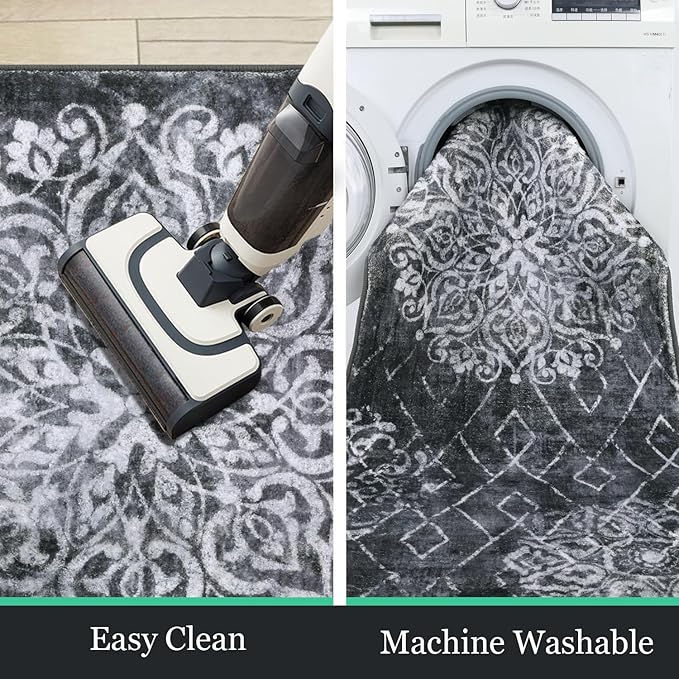 HEBE Hallway Runner Rug 2'8''x14' Washable Vintage Distressed Area Rugs Non Slip Laundry Rug Runner Boho Floor Carpet Runners for Hallways Entryway Laundry Room Kitchen Bathroom