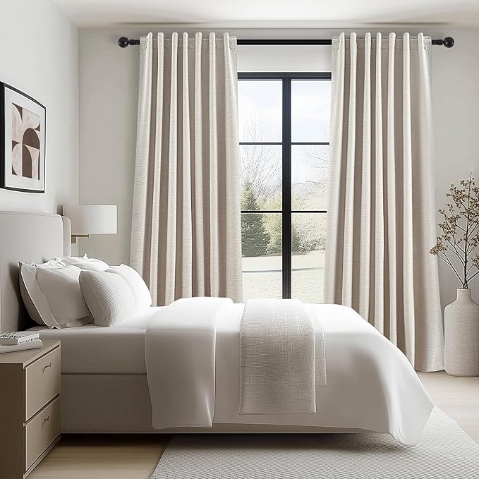 Long Curtains 108 inch Long 2 Panels,Total Blackout Curtain Wide Elegant Sunroom Completely Shaded Drapes for Sliding Door Back Tab Pleated Heading Tape with Hooks, Oatmeal Beige 52x108