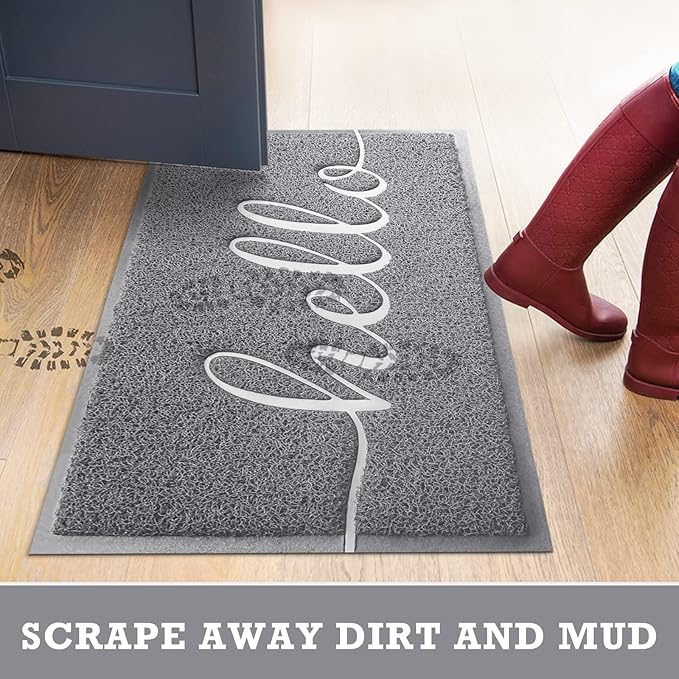 CozyBounty Door Mat Hello Mats Outdoor Indoor Non-Slip Doormat for Entryway Low-Profile Floor Mat for Yard, Garage, High Traffic Areas (36"x24", Grey)