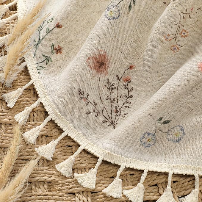 Boho Floral Spring Light Filtering Curtains 96 Inch Length 2 Panels Set, Farmhouse Semi Sheer Bedroom Living Room Vintage