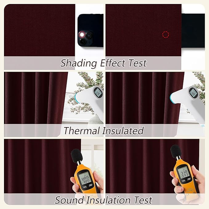 Guken 100% Blackout Curtains 90 Inch Length 2 Panels Set for Living Room Bedroom Back Tab Thermal Insulated Black Out Linen Drapes Room Darkening Window Curtains 90 Inches Long,Burgundy