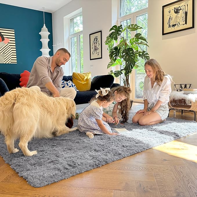 OLANLY 2x8 Machine Washable Runner Rugs for Hallway, Soft Fluffy Shaggy Bedside Rugs for Bedroom, Living Room, Indoor Floor Carpet for Kids Girls Boys, Nursery Rooms, Home Decor Aesthetic, Light Grey