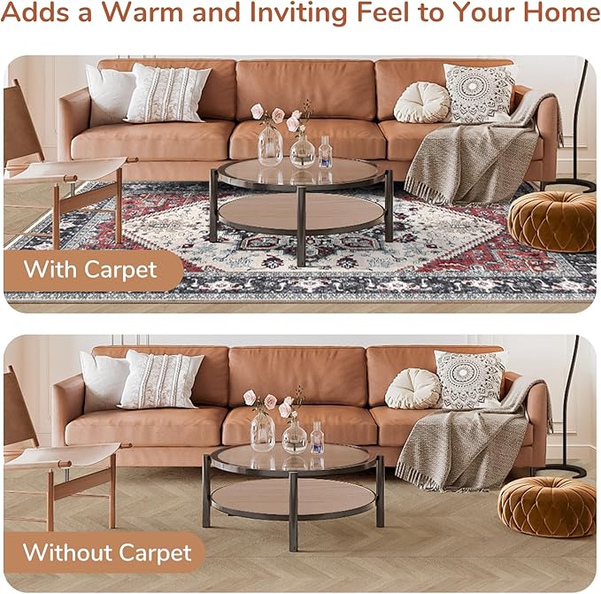 OPPODREAM Soft 10x14 Area Rugs, Washable Rugs 10x14 with Non Slip Backing, Low-Pile Faux Cashmere 10 x 14 Carpet, Black & Red