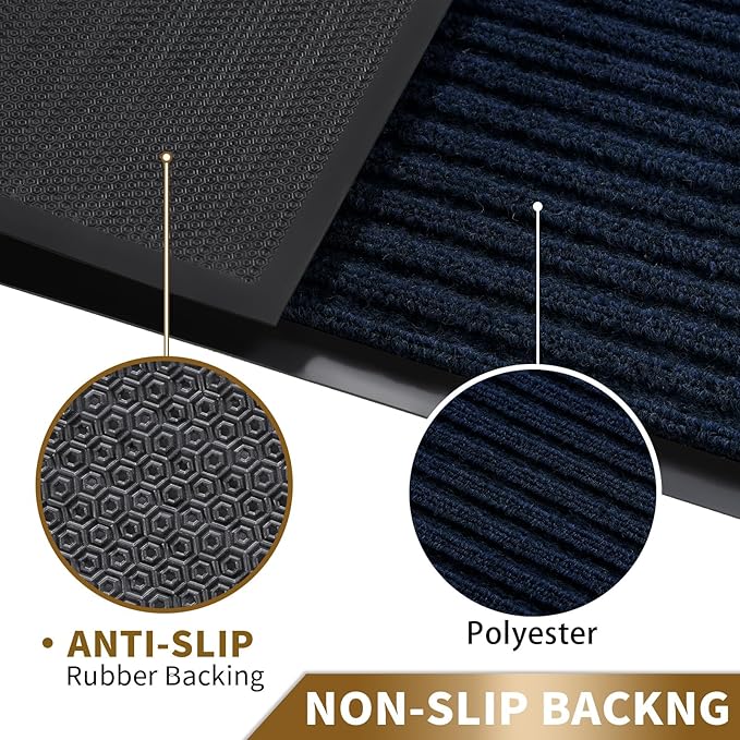Yimobra Front Door Mat Outdoor Indoor Entrance, 100% Waterproof All-Season All Weather Doormat, Welcome Matt Outside Entry, Non Slip, Low Profile, Heavy Duty Patio Porch Floor Mat,29.5 x 17, Navy Blue
