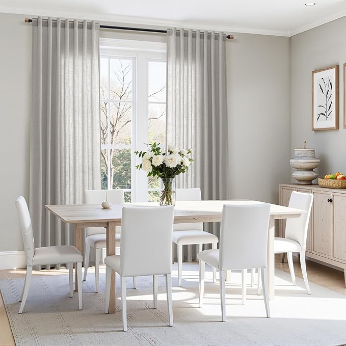 Nanspring Light Gray Linen Curtains 90 Inches Long for Living Room Simple Modern Farmhouse Linen Coastal Decor Back Tab Rod Pocket Light Filtering Semi Sheer Grey Curtain for Bedroom 52x90, 2 Panels