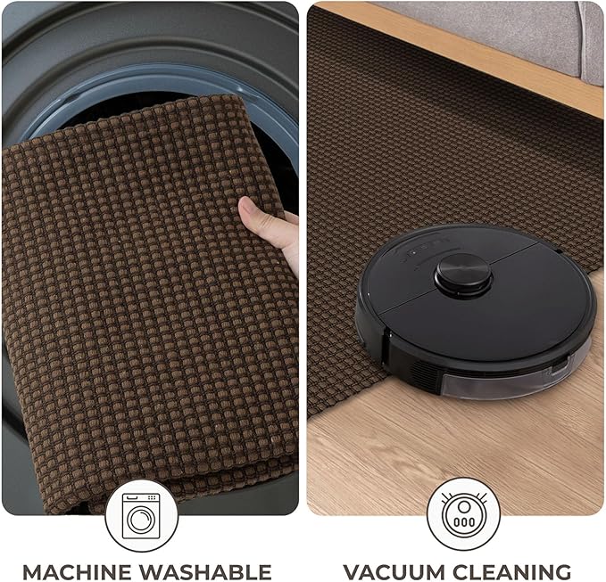 KOZYFLY Washable Area Rug 6x9 ft Rubber Backed Non Slip Rugs for Living Room Braided Cotton Bedroom Rug Woven Office Rugs Indoor Floor Carpets for Dining Bedroom Living Room, Reddish Brown/Coffee
