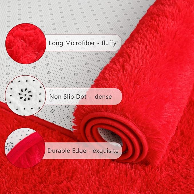 Chicrug Soft Area Rugs for Bedroom Living Room Plush Fluffy Rug 4x6 Feet, Shag Furry Area Rug Carpet Non Shedding for Nursery Children Kids Girls Room Home Decorative, Red
