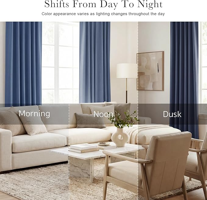 PONY DANCE Blue Room Darkening Curtains 45 inch Length, Window Treatment Panels Back Tab/Rod Pocket Thermal Insulated Short Blackout Curtains for Boy Bedroom, W 42 x L 45 Inches, Blue Haze, 2 Panels