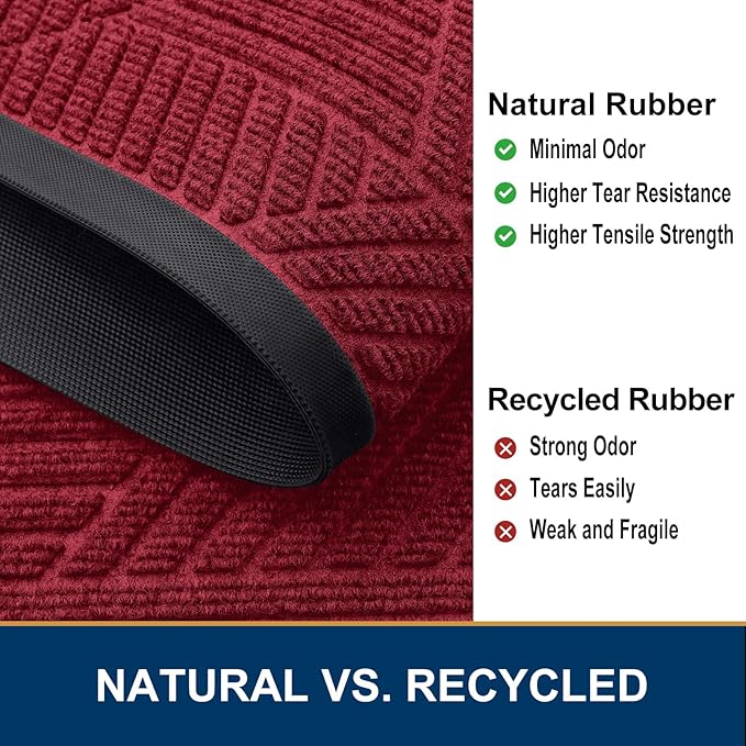 Smiry Front Door Mat Outside Entrance, Heavy Duty Sturdy Natural Rubber Doormat, Trap Dirt and Moisture, Easy Clean Low Profile Welcome Floor Mats for Indoor Outdoor Entry, 35X23 Inch, Wine Red