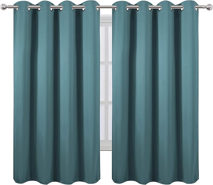 LEMOMO Sea Teal Blackout Curtains 66 x 63 Inch Length/Set of 2 Curtain Panels/Thermal Insulated Room Darkening Blackout Curtains for Bedroom