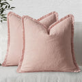 MIULEE Valentines Decorative Throw Pillow Covers Neutral Linen Fringe Throw Pillows Set of 2 Pink Boho Farmhouse Cushion Covers with Tassels for Couch Sofa Bed Living Room Spring Decor 18x18 Inch
