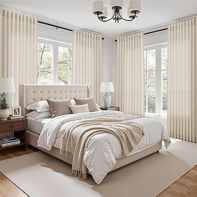 Nanspring 108 Inch Long Curtains for Living Room Birch Beige Linen Modern Farmhouse Decor Light Filtering Semi Sheer Curtain Back Tab Luxury Floor to Ceiling High Window for Bedroom 52x108, 2 Panels