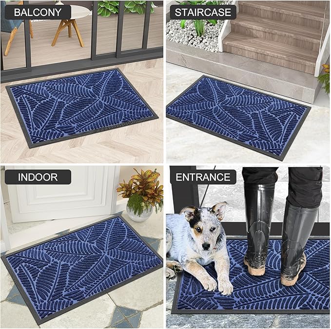 Colorxy Waterproof Doormat, Sturdy Natural Rubber Front Indoor Mat, Non Slip Low Profile Indoor Outdoor Door Mats, Stain and Fade Resistant Floor Mat, Easy Clean Patio Entrance Mat, 30''x17'', Navy