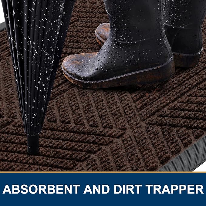 Smiry Front Door Mat Outside Entrance, Heavy Duty Sturdy Natural Rubber Doormat, Trap Dirt and Moisture, Easy Clean Low Profile Mats for Indoor Outdoor Entry, Irregular Triangle (71x34, Dark Brown)