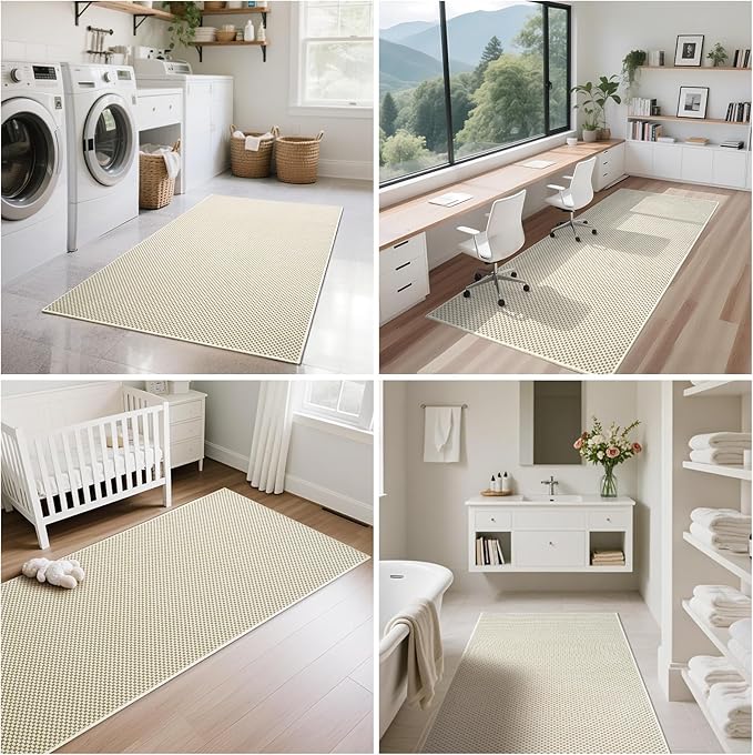 YDKGL 2x8 ft Hallway Runner Rug Extra Long Boho Woven Kitchen Runner Rugs Mat Non Slip Washable, Soft Entryway Laundry Hall Floor Runner Carpet for Indoor Backdoor Bedroom Hallway Living Room, Beige