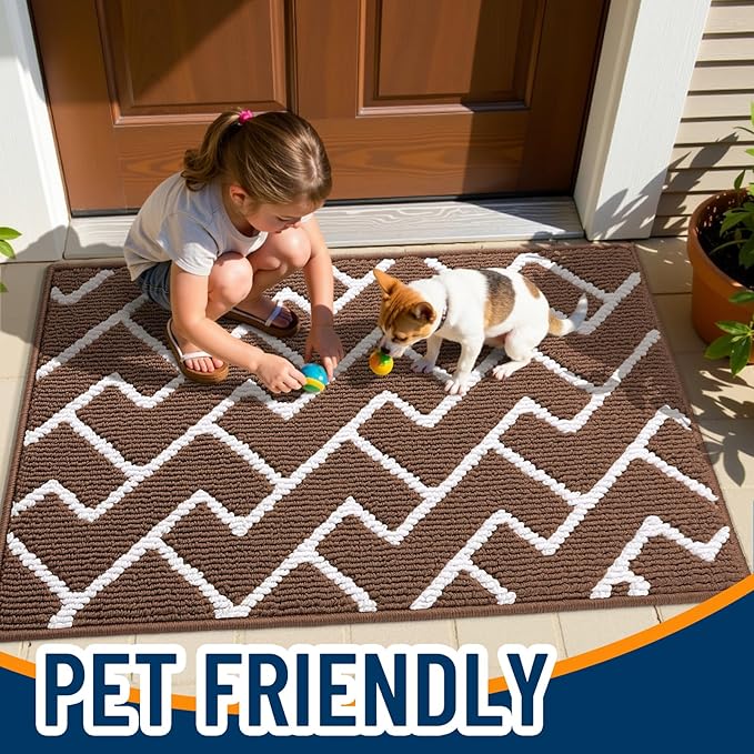 OLANLY Front Door Mat, Non-Slip Rubber Backing, Dirt Resistant and Absorbent, Washable, Easy to Clean Low-Profile Indoor Doormat for Back Door, Entryway, Inside Entrance, 48x32, Coffee